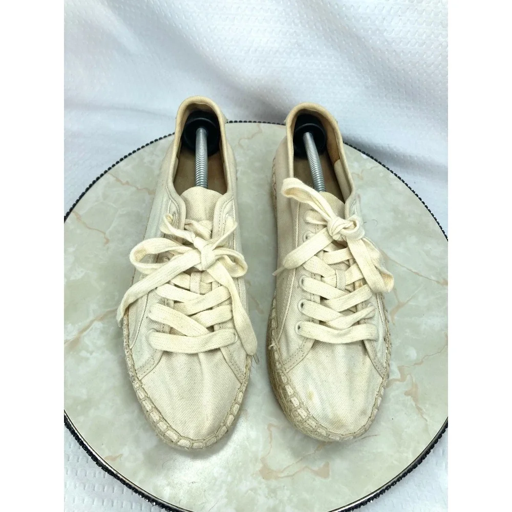 Tory Burch Seaside Oxford Espadrille Shoes Womens Sz 8.5 Cream Platform Sneakers